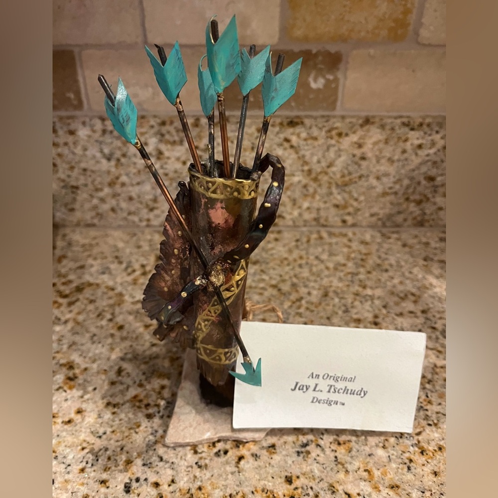 Jay L Tschudy Rare Handcrafted Metal Art Sculpture Native American Arrows Pouch.